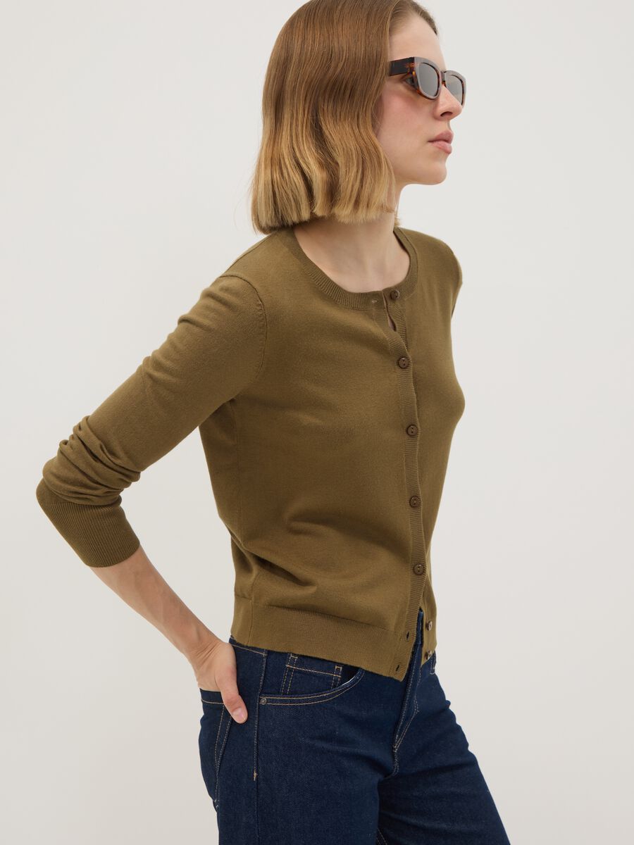 Green viscose-blend crew-neck cardigan, regular fit_2