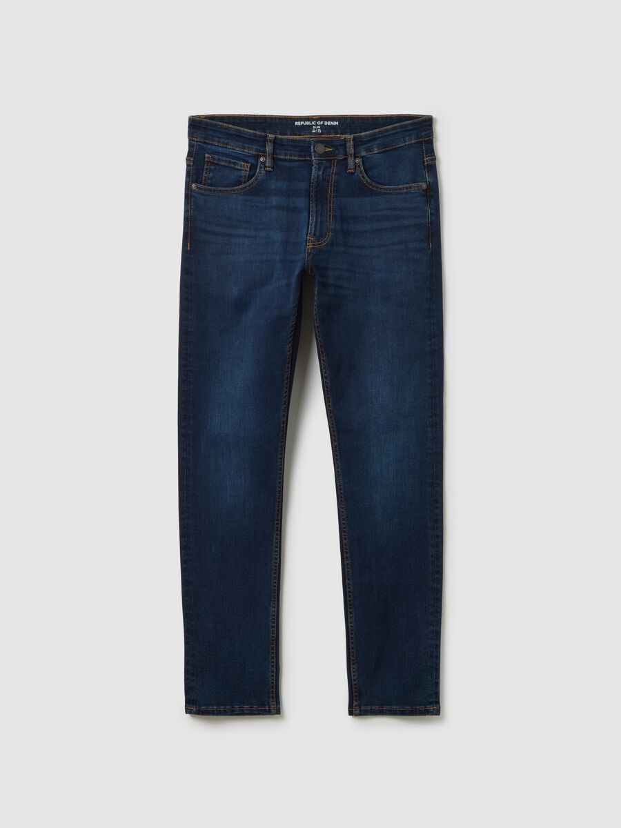 Blue slim fit denim trousers_4