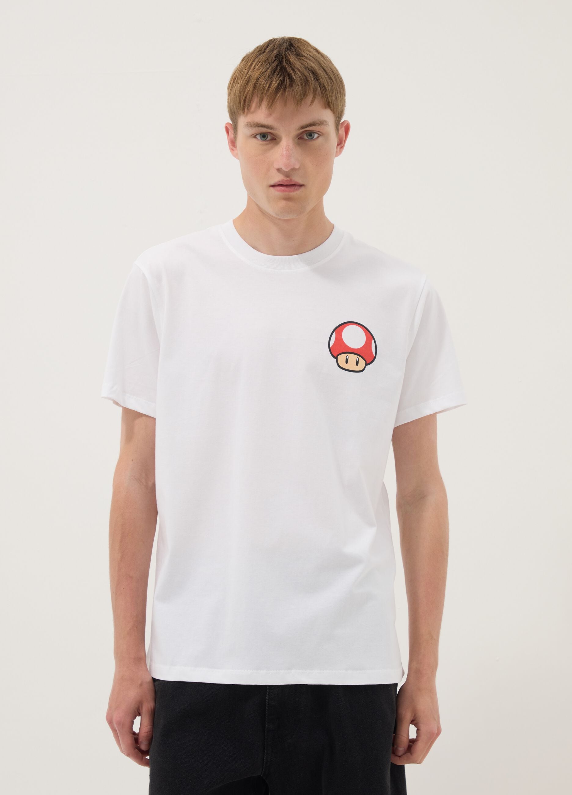 White pure cotton regular-fit short-sleeve T-shirt