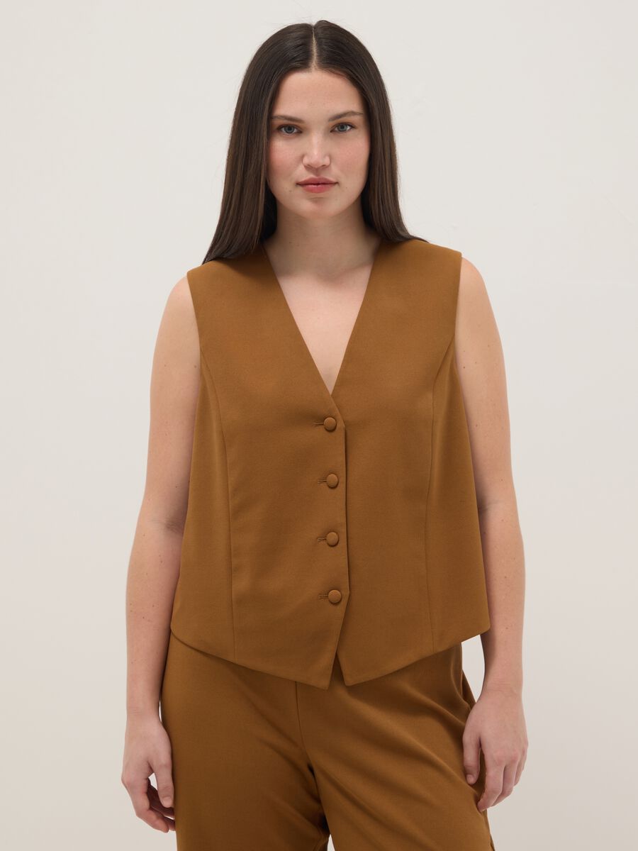 Brown regular fit waistcoat with buttons_0