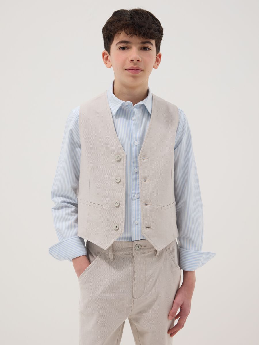 Boys' beige stretch cotton waistcoat slim fit_0