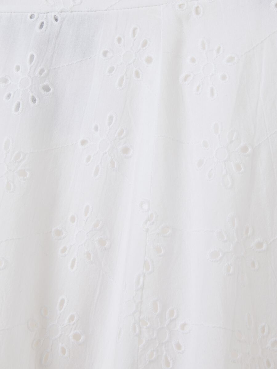 Women's long white cotton skirt with regular fit and perforated design_1