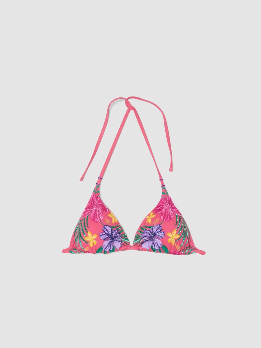 Pink triangle bikini top in stretch fabric_5