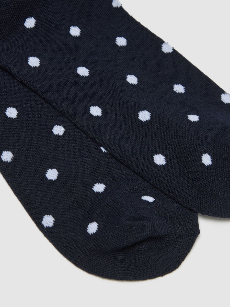 Blue polka dot cotton blend Christmas knee-high socks_1