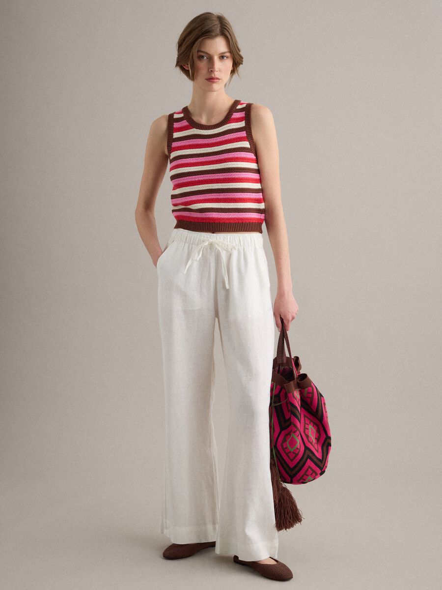 Fitted pure cotton knitted gilet with multicolour stripes_1
