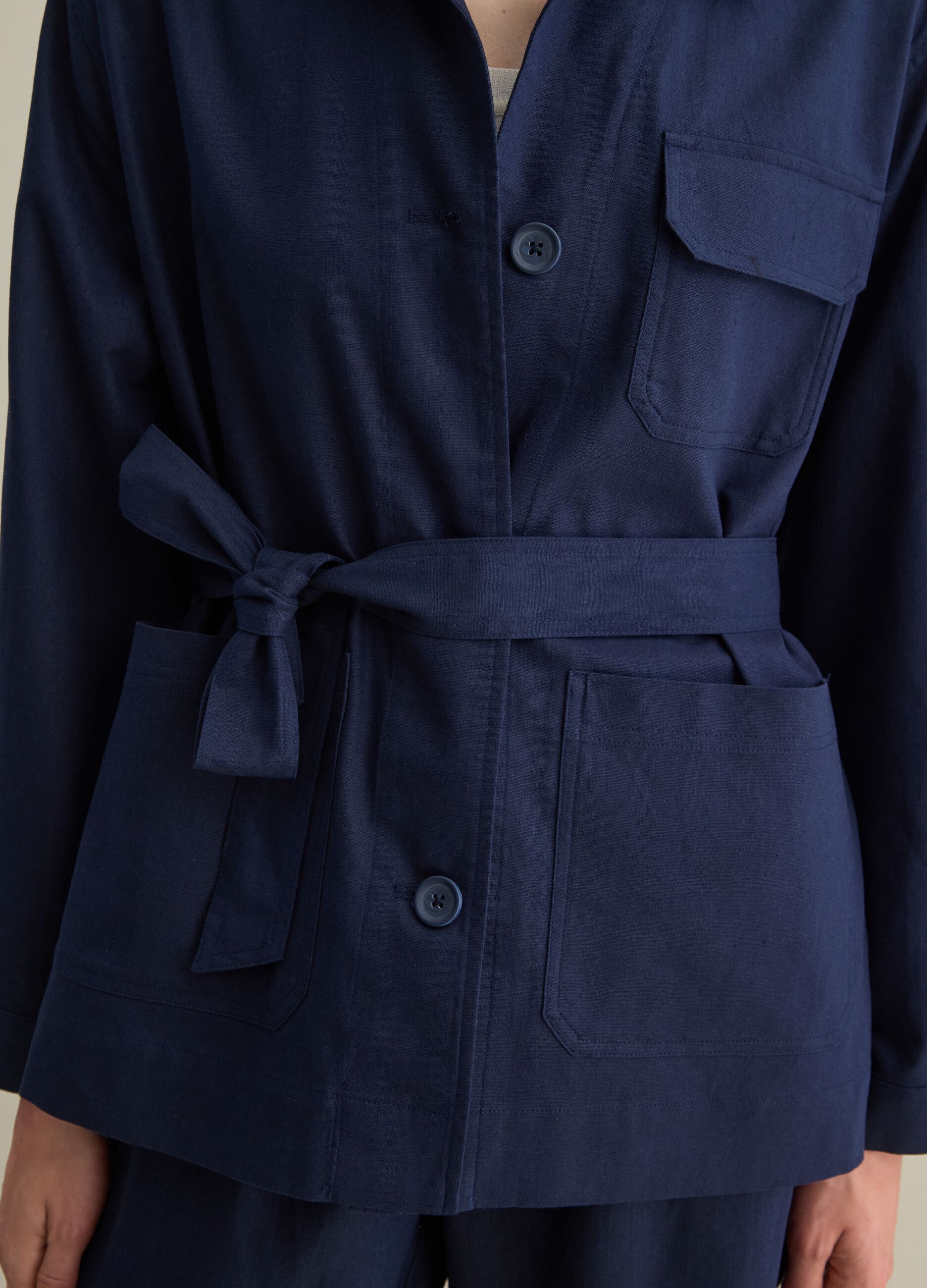 Giacca da donna in cotone e lino blu regular fit