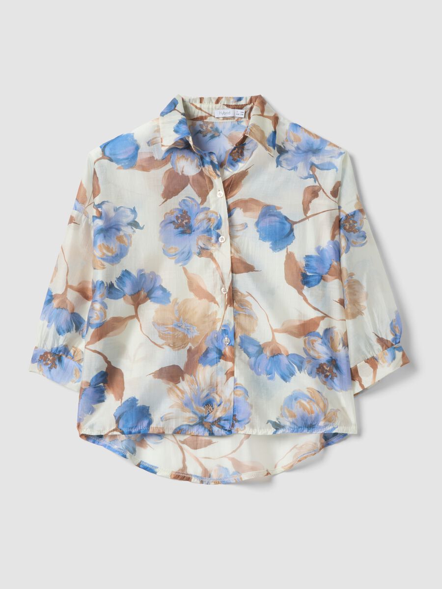 Camicia con motivo floreale in misto viscosa regular fit_0