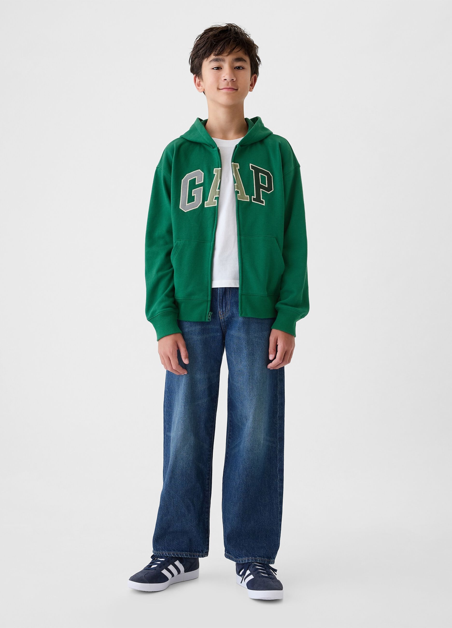 Full-zip sweatshirt with hood and logo embroidery