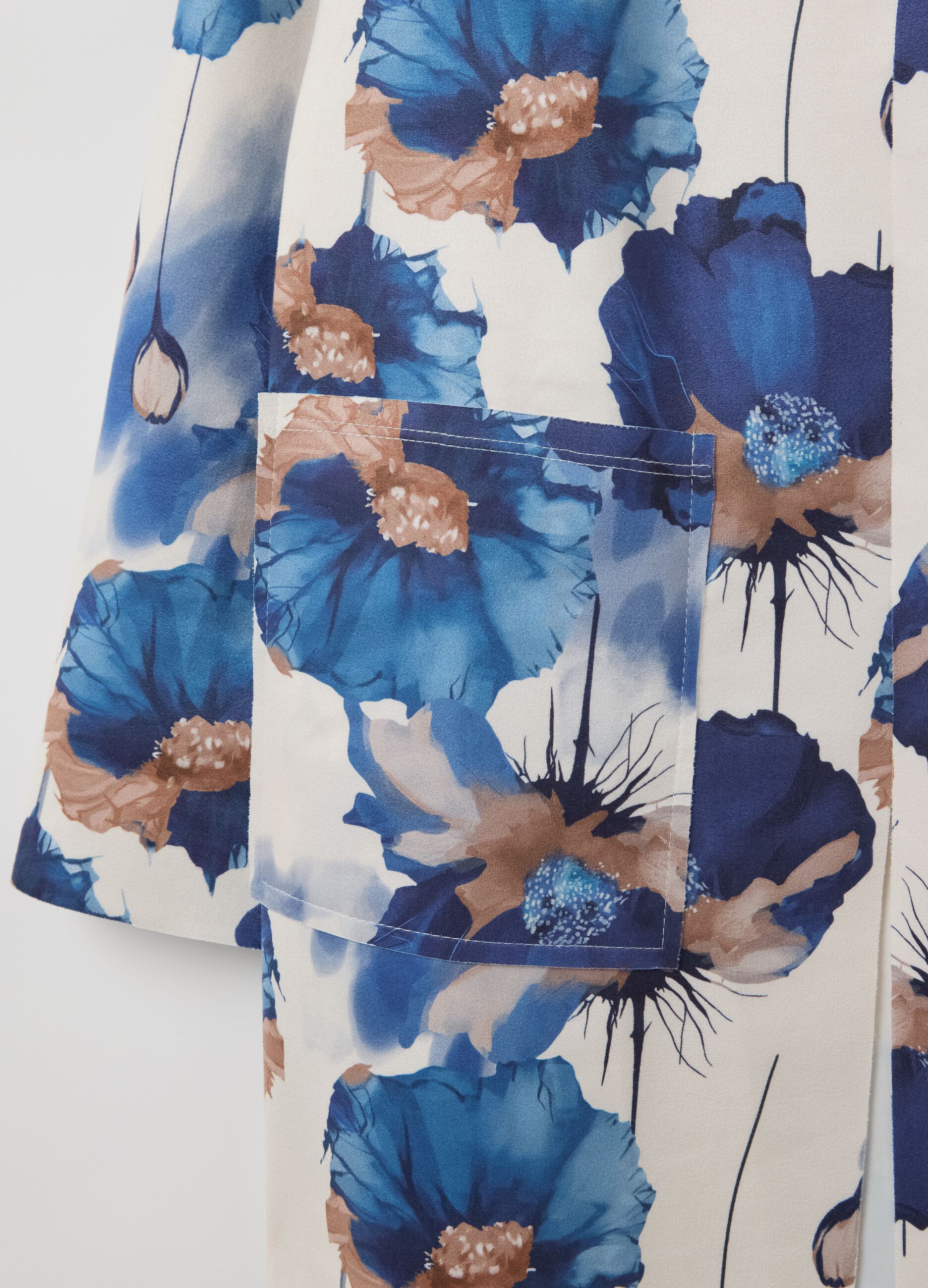 Long white and blue open jacket with flowers