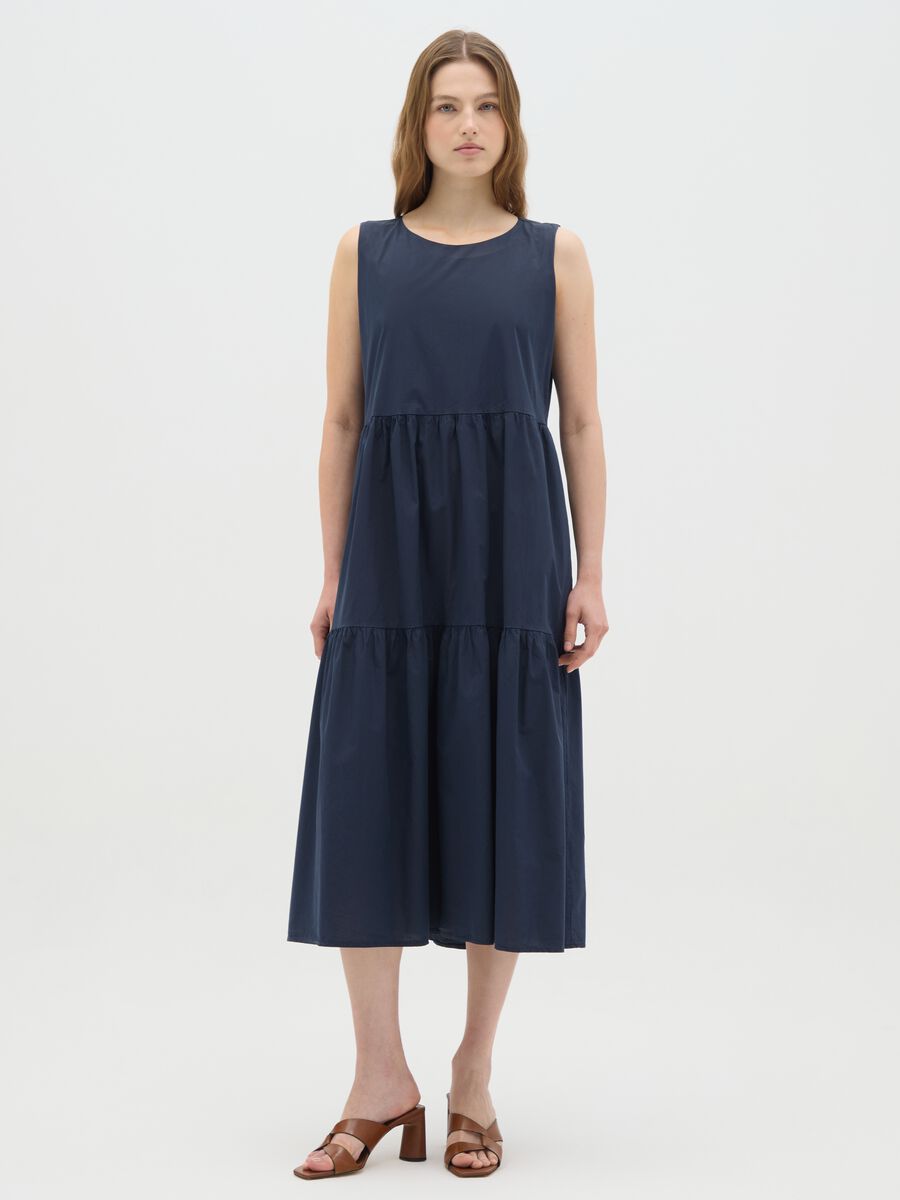 Women's long dress in pure blue cotton, regular fit_0