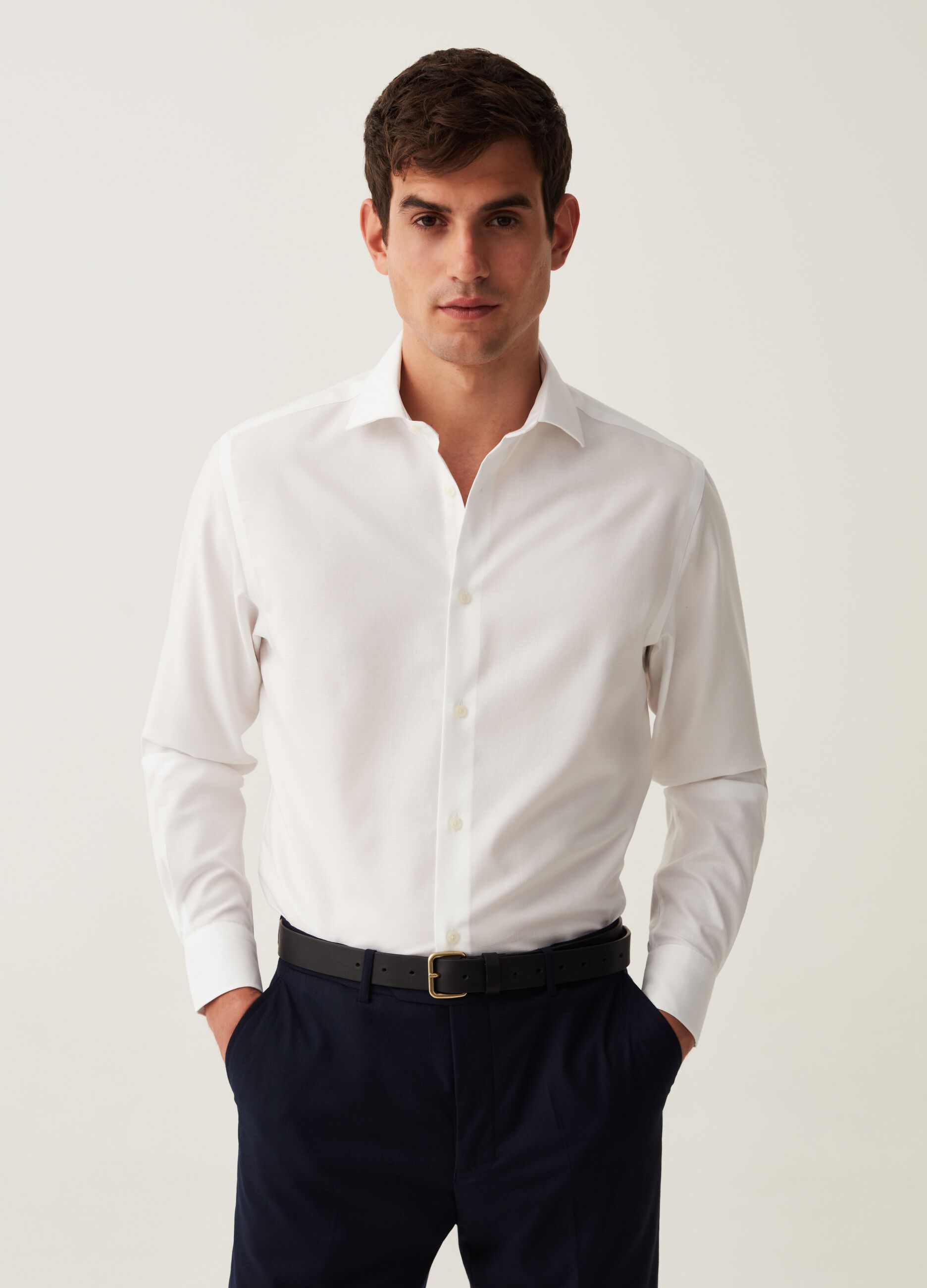 Camicia regular fit in cotone oxford no stiro