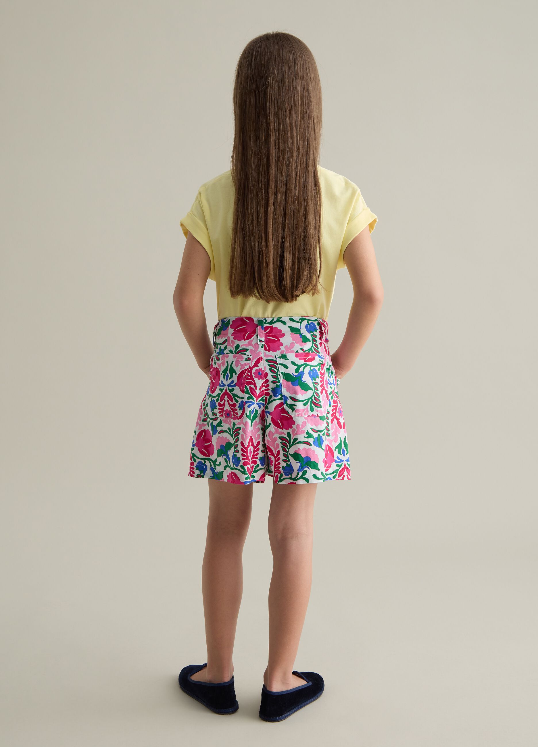 Girls' multicolour floral cotton shorts