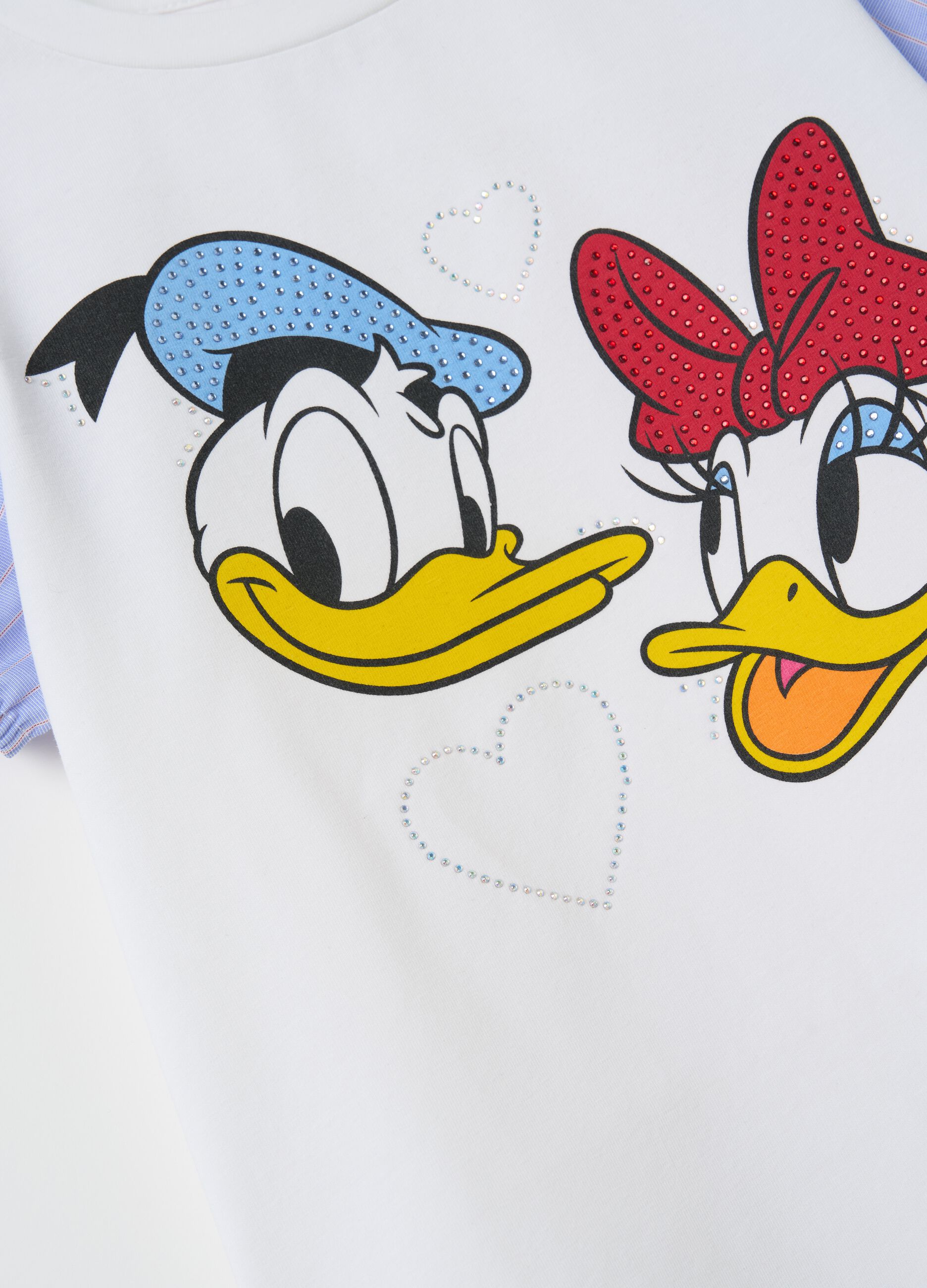 T-shirt con maniche a righe stampa Paperino e Paperina 