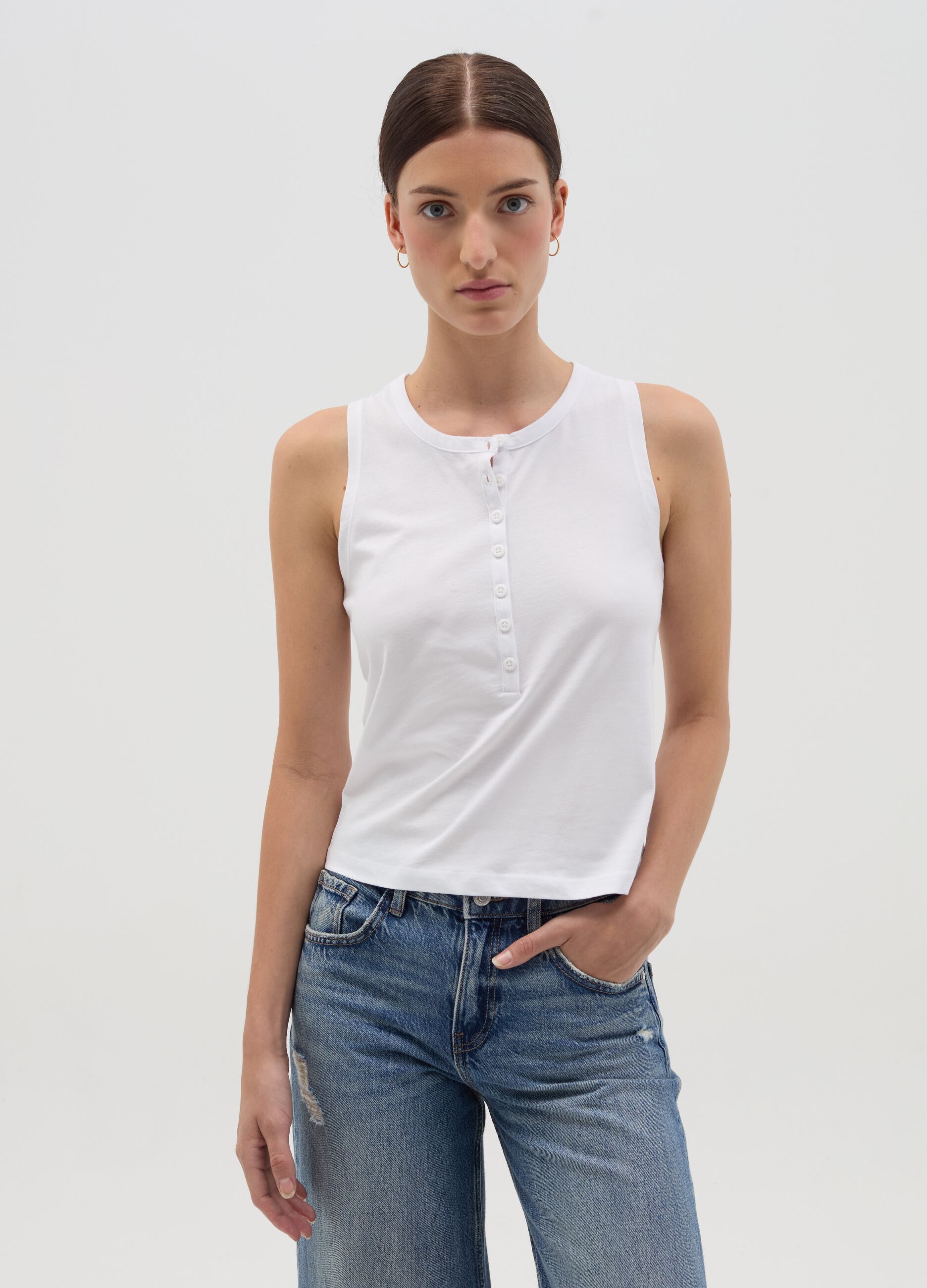 Tank top with granddad neck