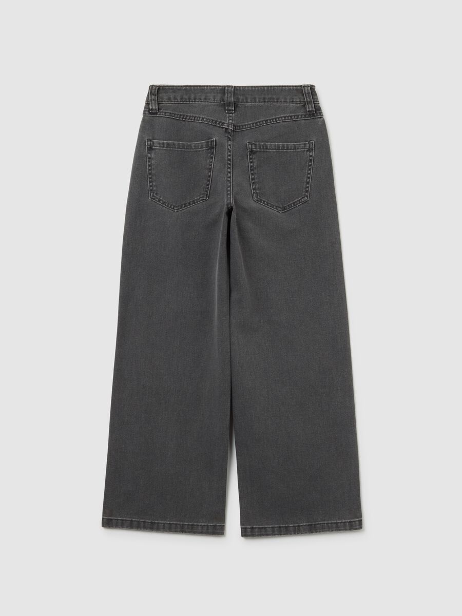Girls' grey wide leg jeans in pure cotton_1
