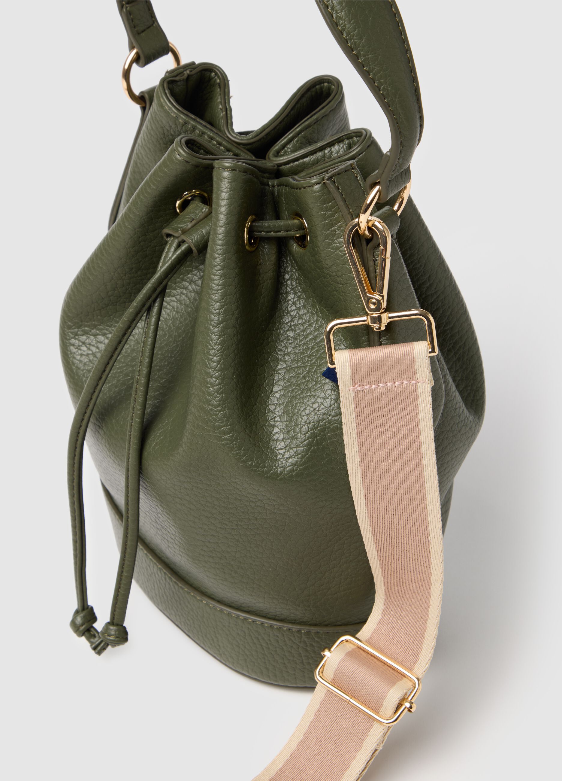 Women's beige shoulder bag with gold accents
