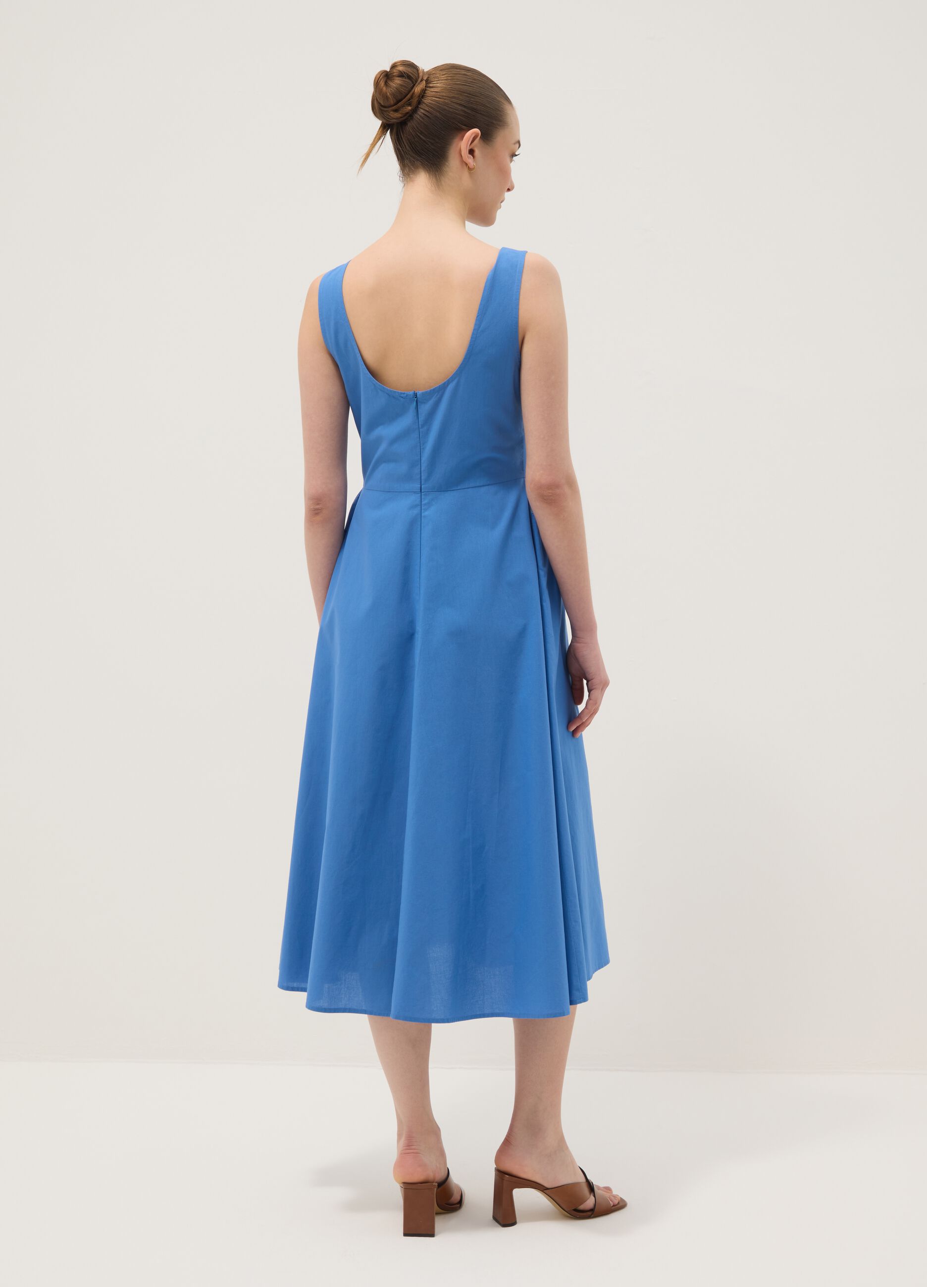 Blue pure cotton dress with boat neckline