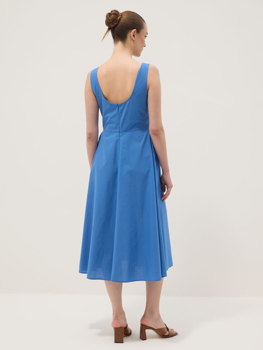 Vestito blu in puro cotone con scollo a barca_2