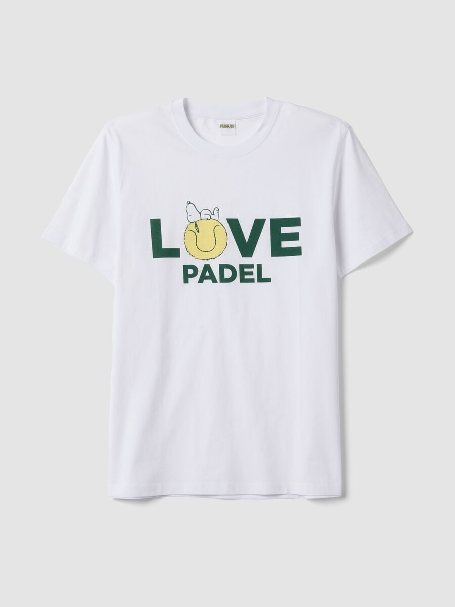 T-shirt bianca in puro cotone con stampa frontale_0