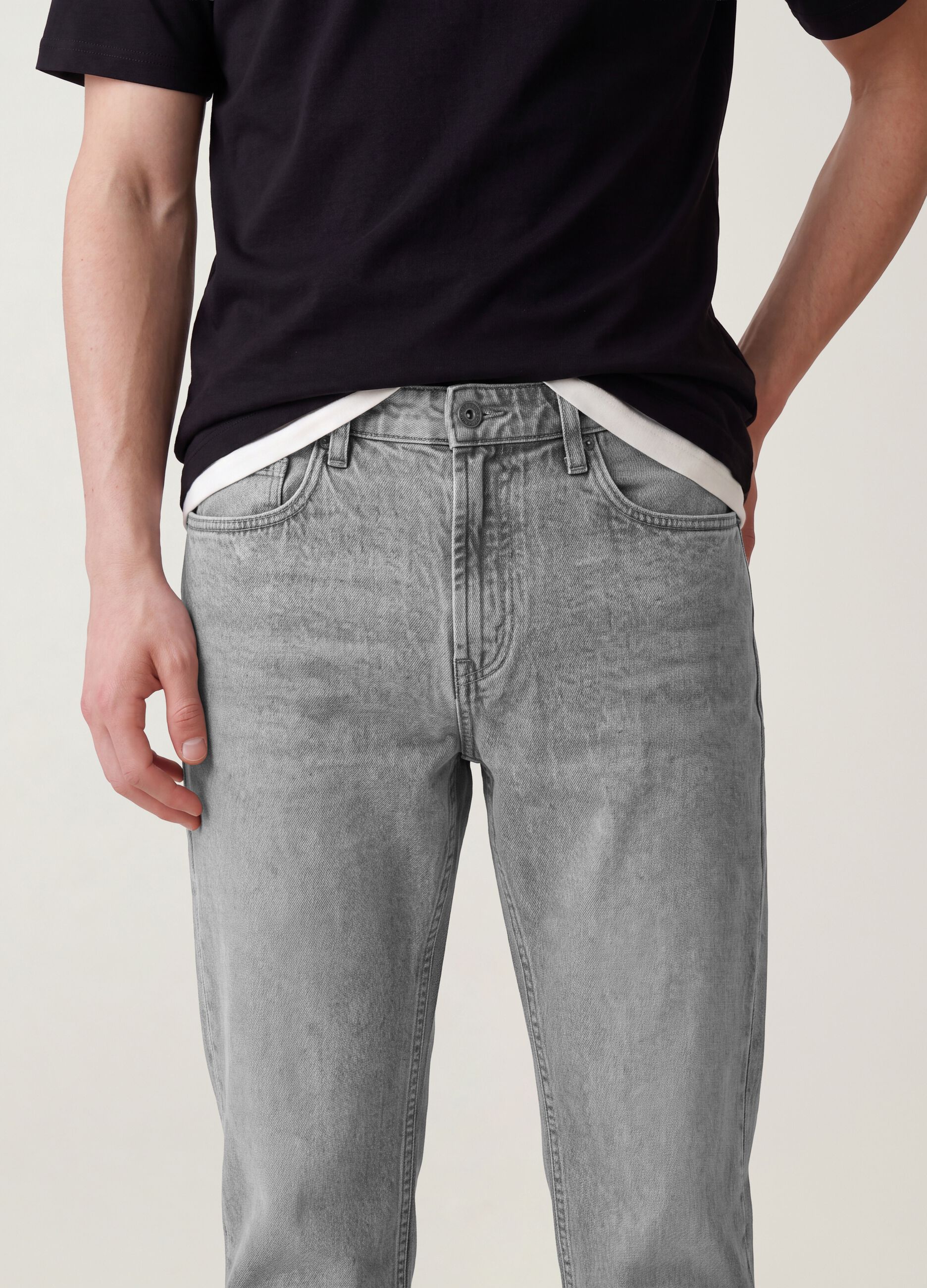 Grey denim jeans in pure cotton, regular fit
