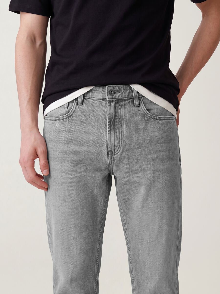 Grey denim jeans in pure cotton, regular fit_1