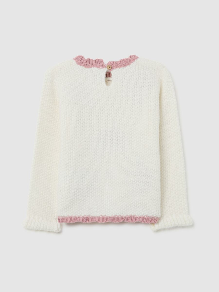Maglione bianco da bimba regular fit con ricami_1