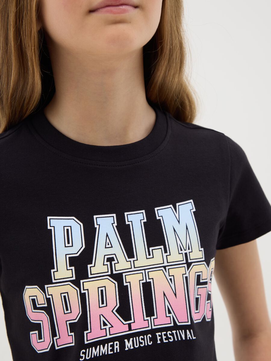 T-shirt nera in cotone stretch con stampa_1