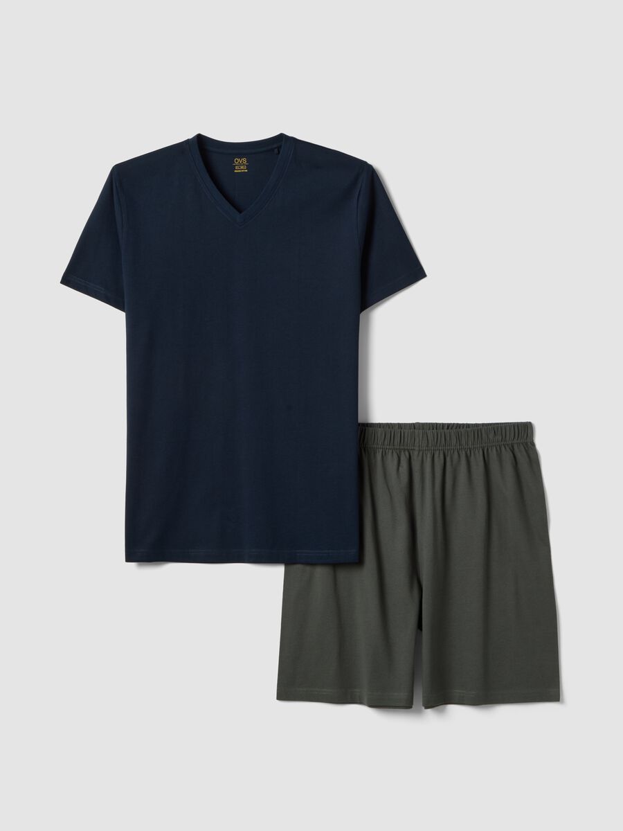 Multicolour Regular Fit V-neck Organic Cotton Jersey Short Pyjamas_0