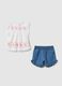 Baby girl outfit with 100% white cotton top and denim shorts_0