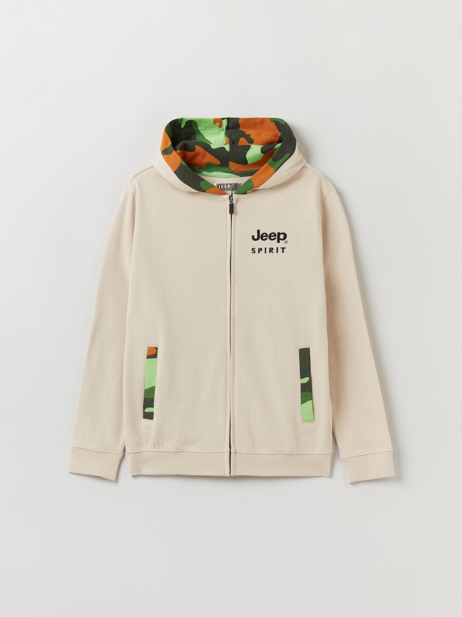 Full-zip sweatshirt with hood print and Jeep embroidery_0