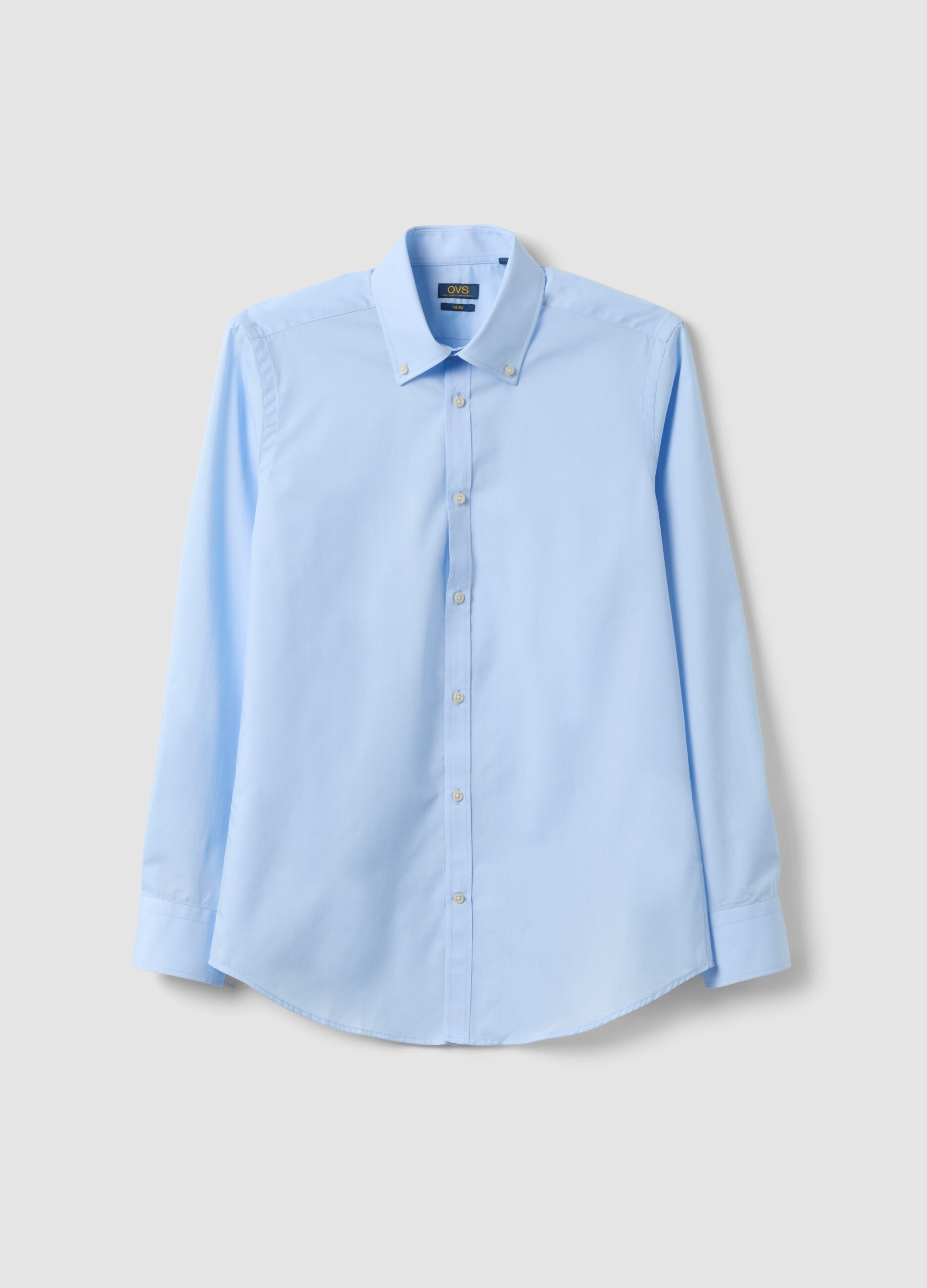 Camicia azzurra slim fit con colletto button down easy iron