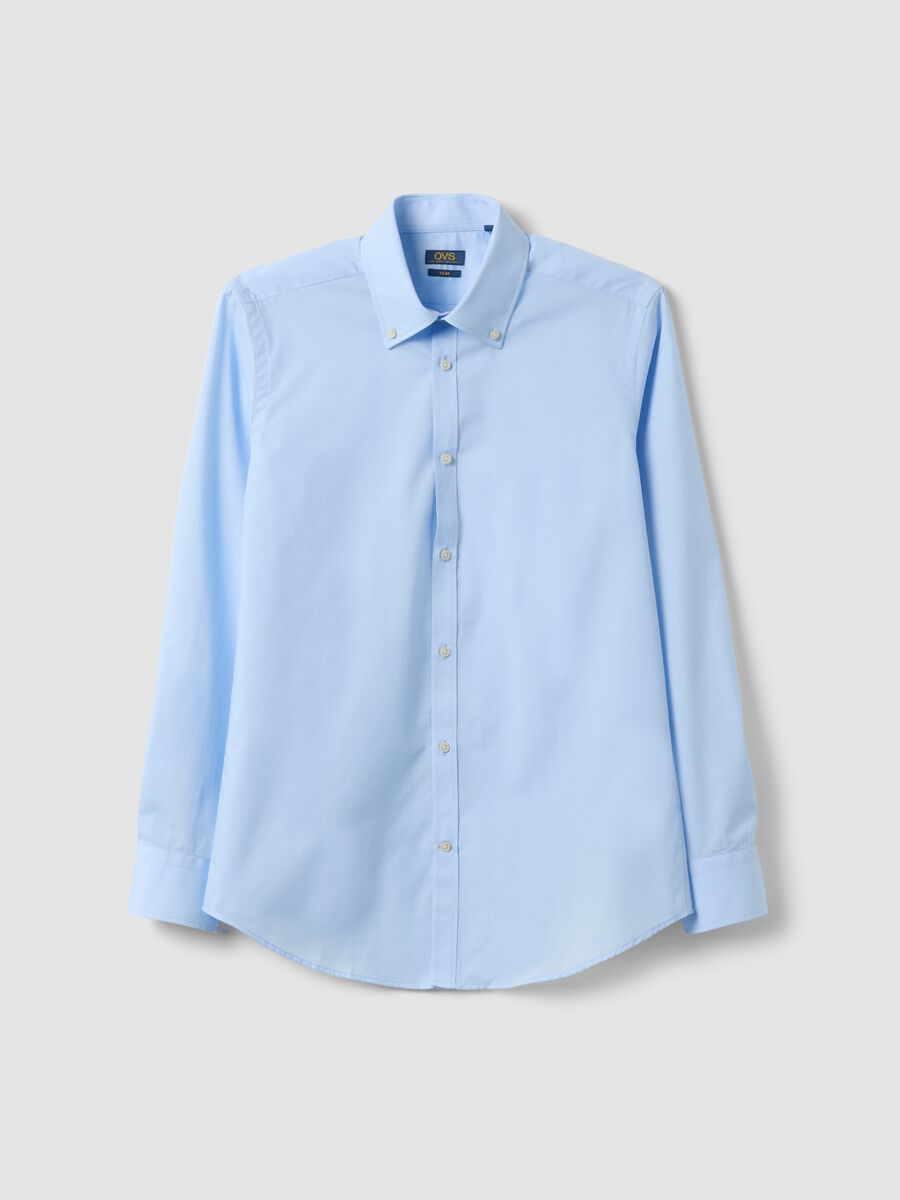 Camicia azzurra slim fit con colletto button down easy iron_4
