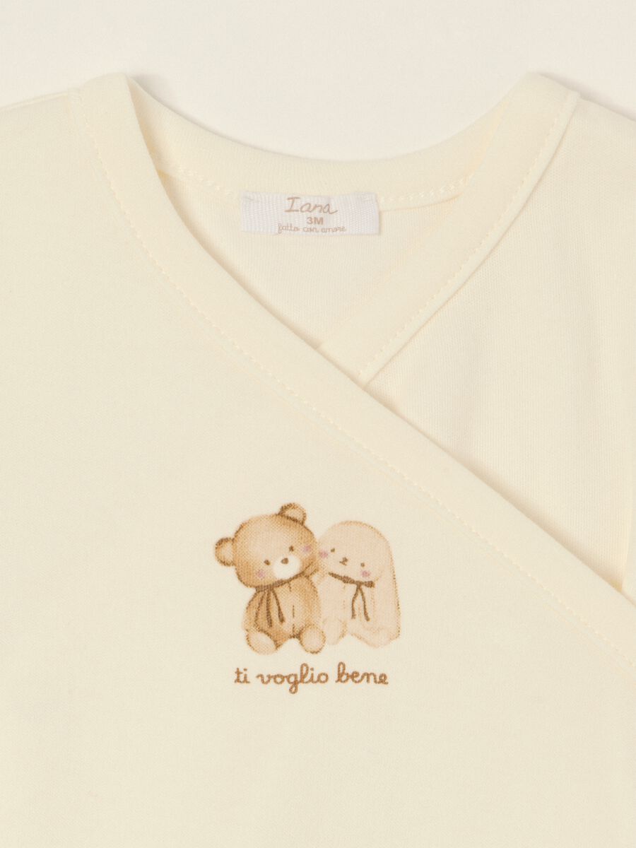 Two-pack of white pure cotton baby bodysuits with teddy bear print_1