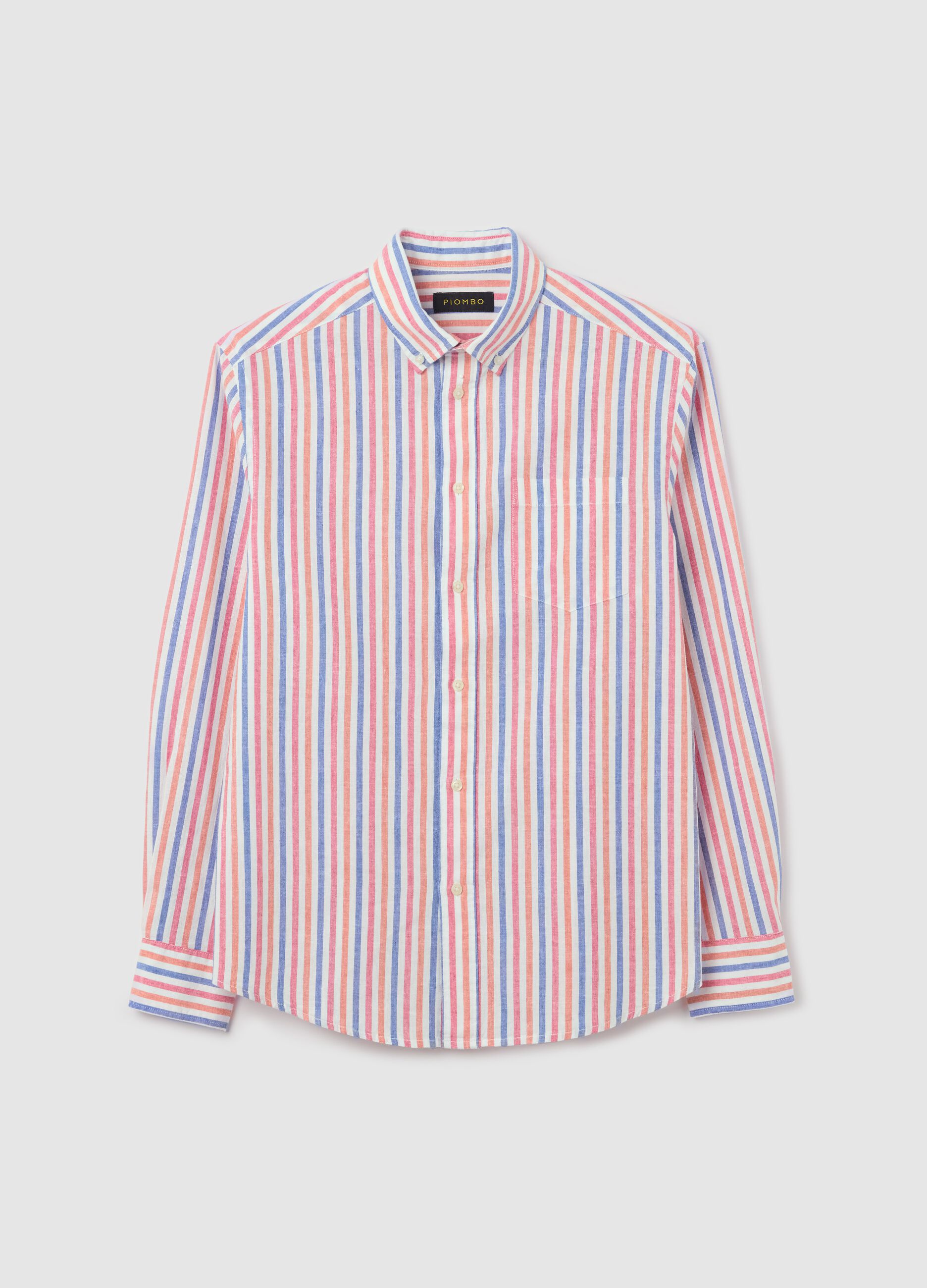 Multicoloured striped shirt in linen and cotton