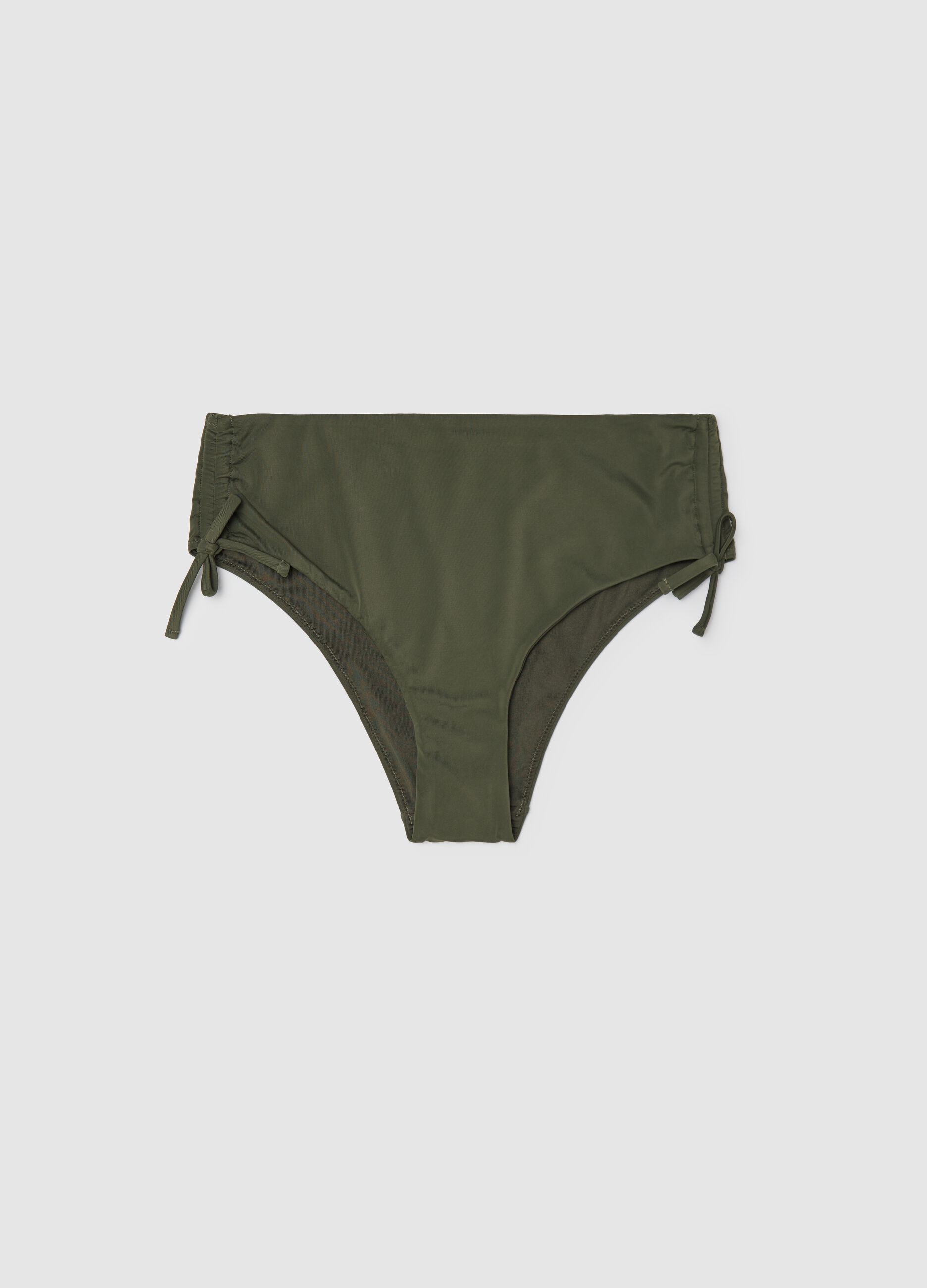 Women’s high-rise green bikini briefs in stretch microfibre