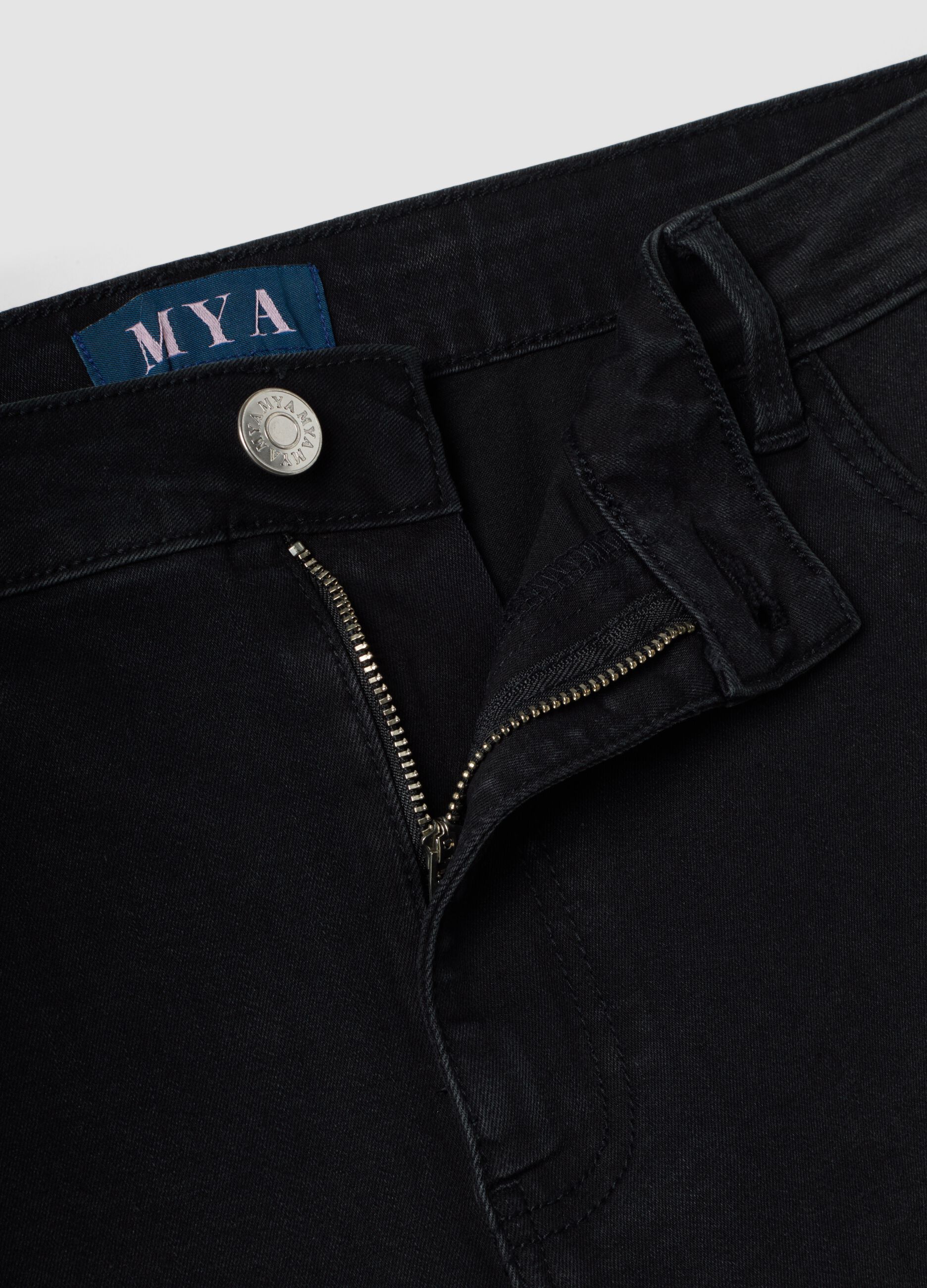 Black cotton and stretch viscose denim jeans with bootcut fit