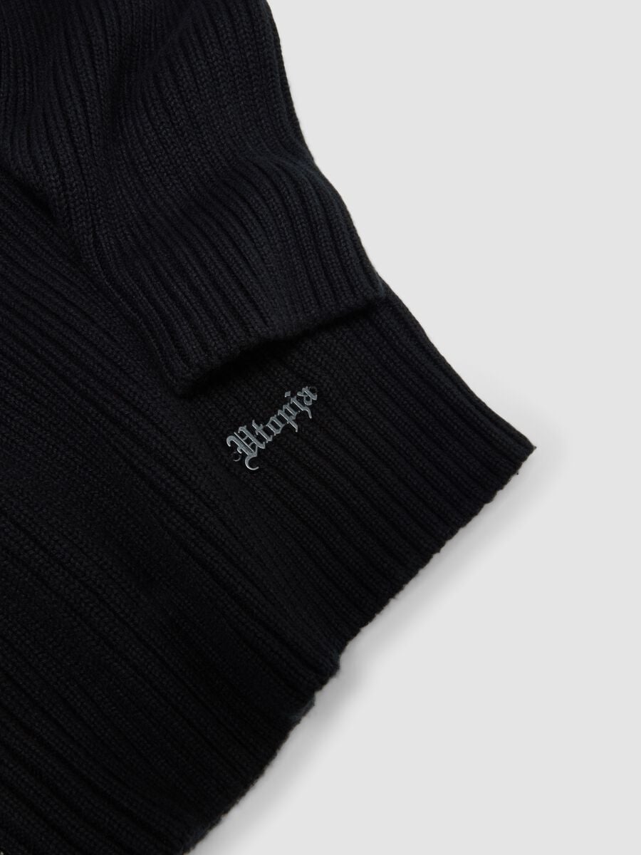 Black Ribbed Knit Hoodie_6