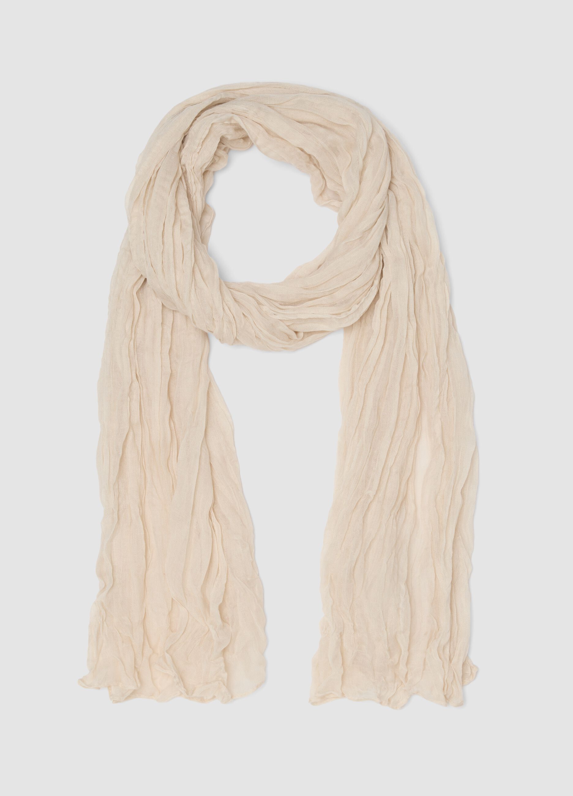 Beige semi-sheer crinkled-effect scarf