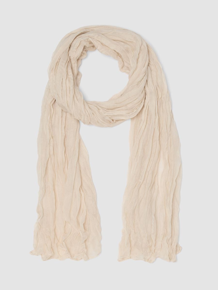 Sciarpa beige effetto stropicciato semitrasparente_0