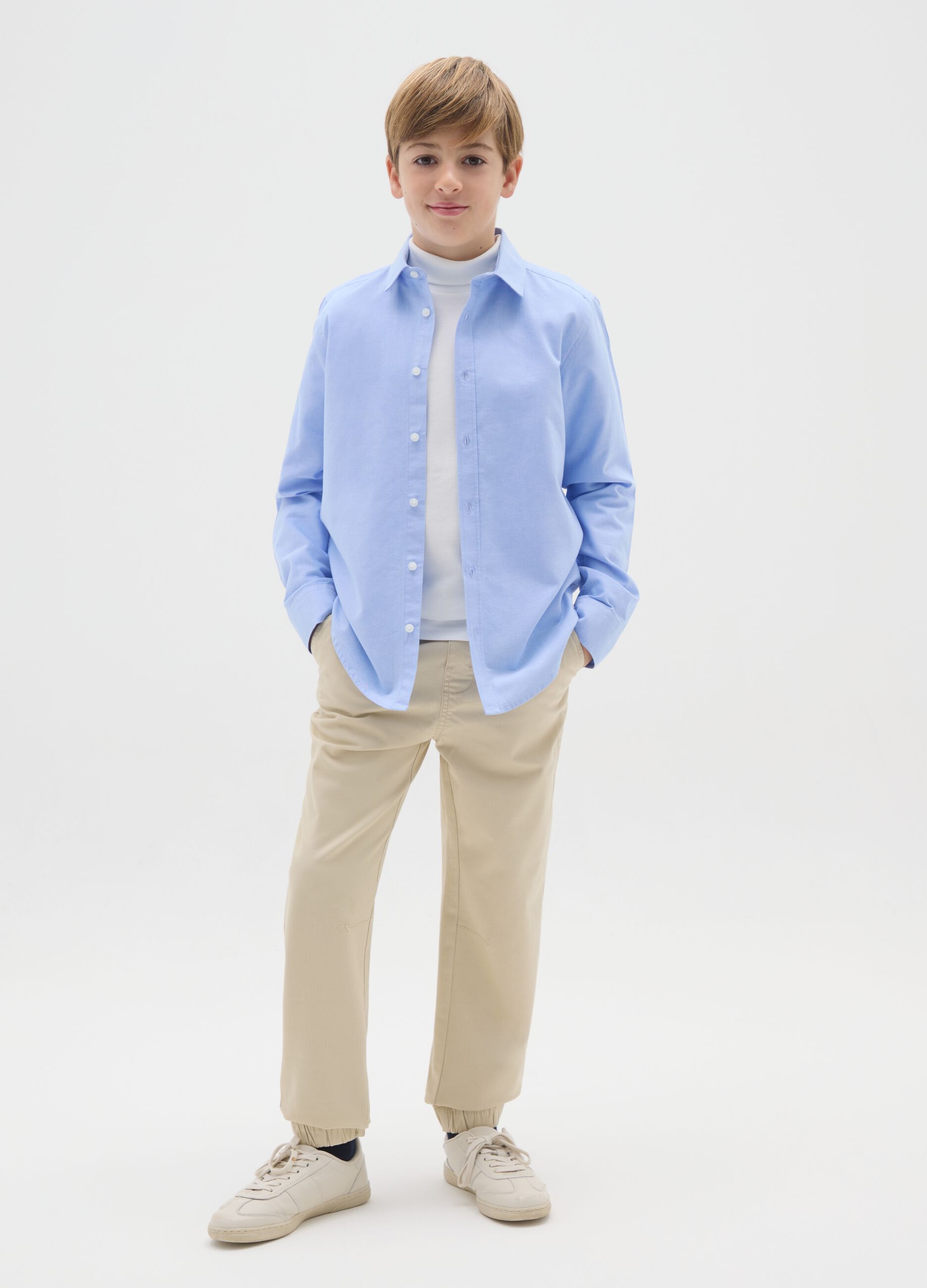 Pantaloni da ragazzo in cotone elasticizzato beige relaxed fit