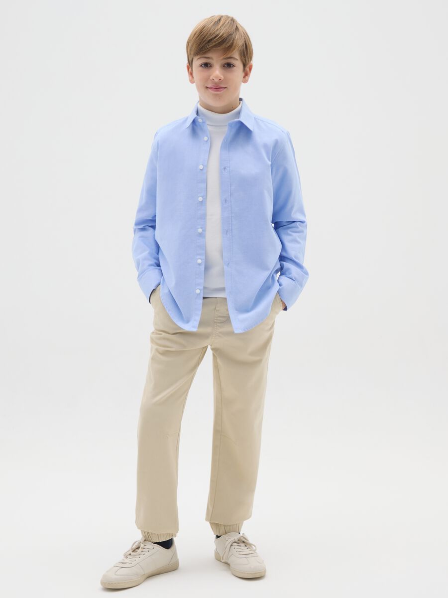 Pantaloni da ragazzo in cotone elasticizzato beige relaxed fit_0