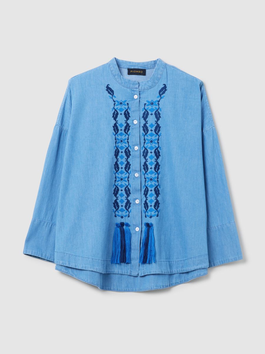 Women's oversized denim shirt in 100% cotton with regular fit and embroidery_4