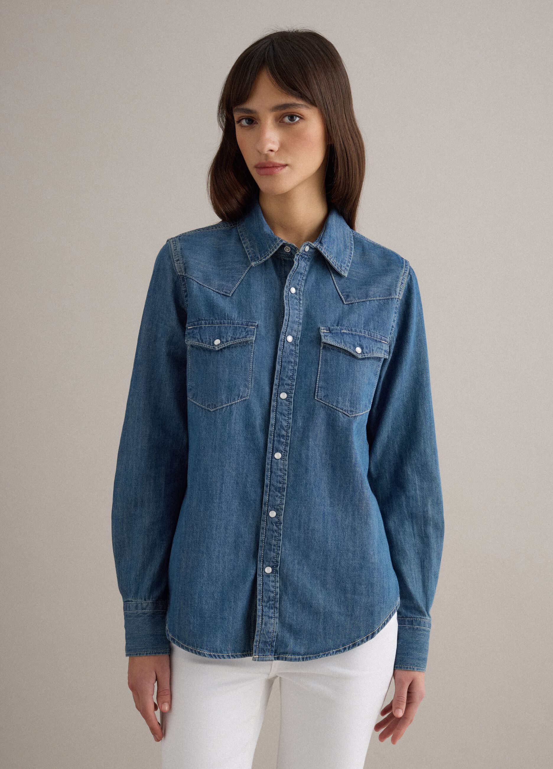 Blue denim pure cotton shirt regular fit