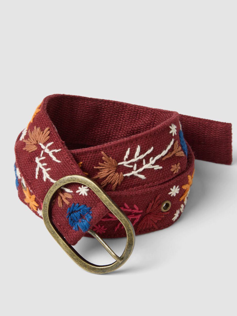 Red embroidered belt in pure cotton_2