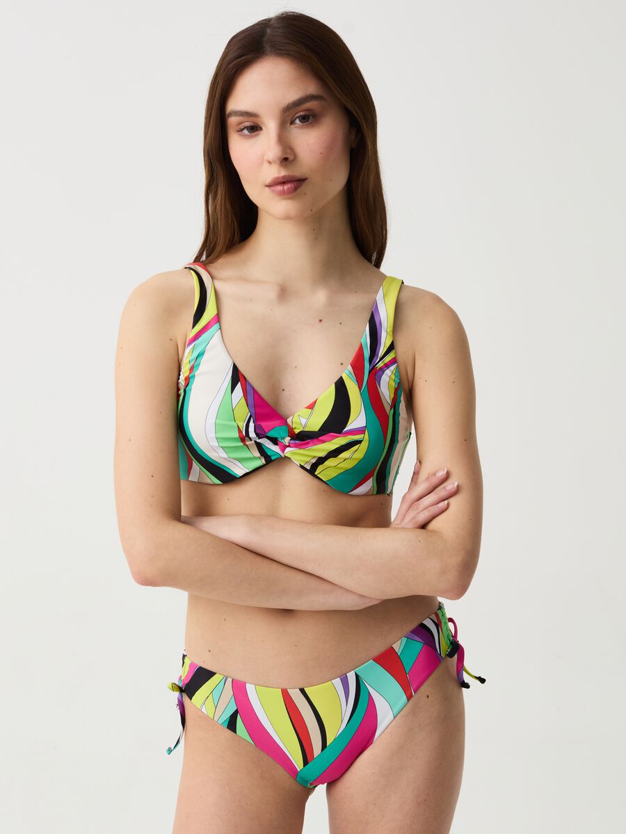 Bikini briefs with multicoloured patterned drawstring_0