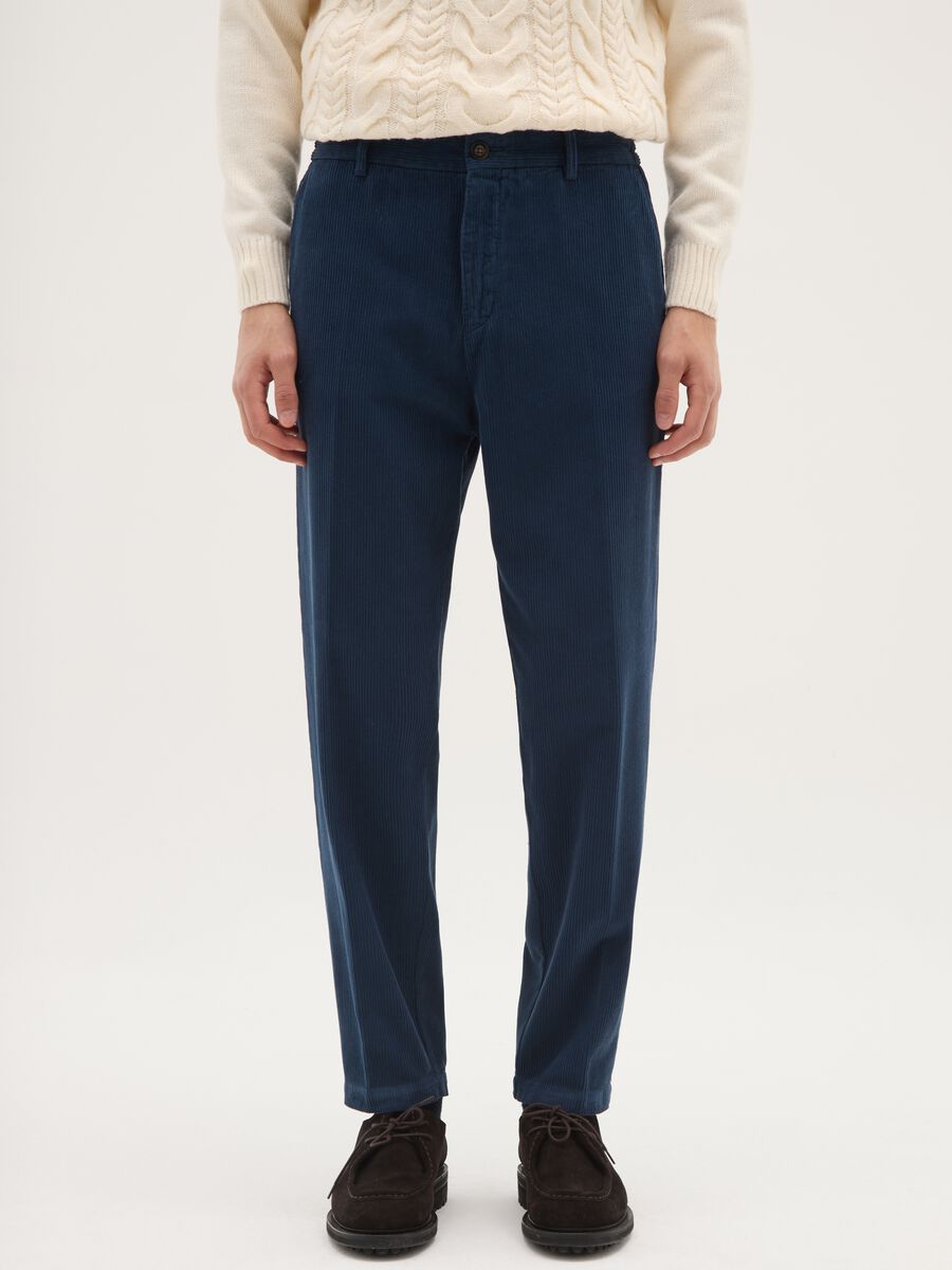 Blue regular fit chino trousers in pure cotton cords_1