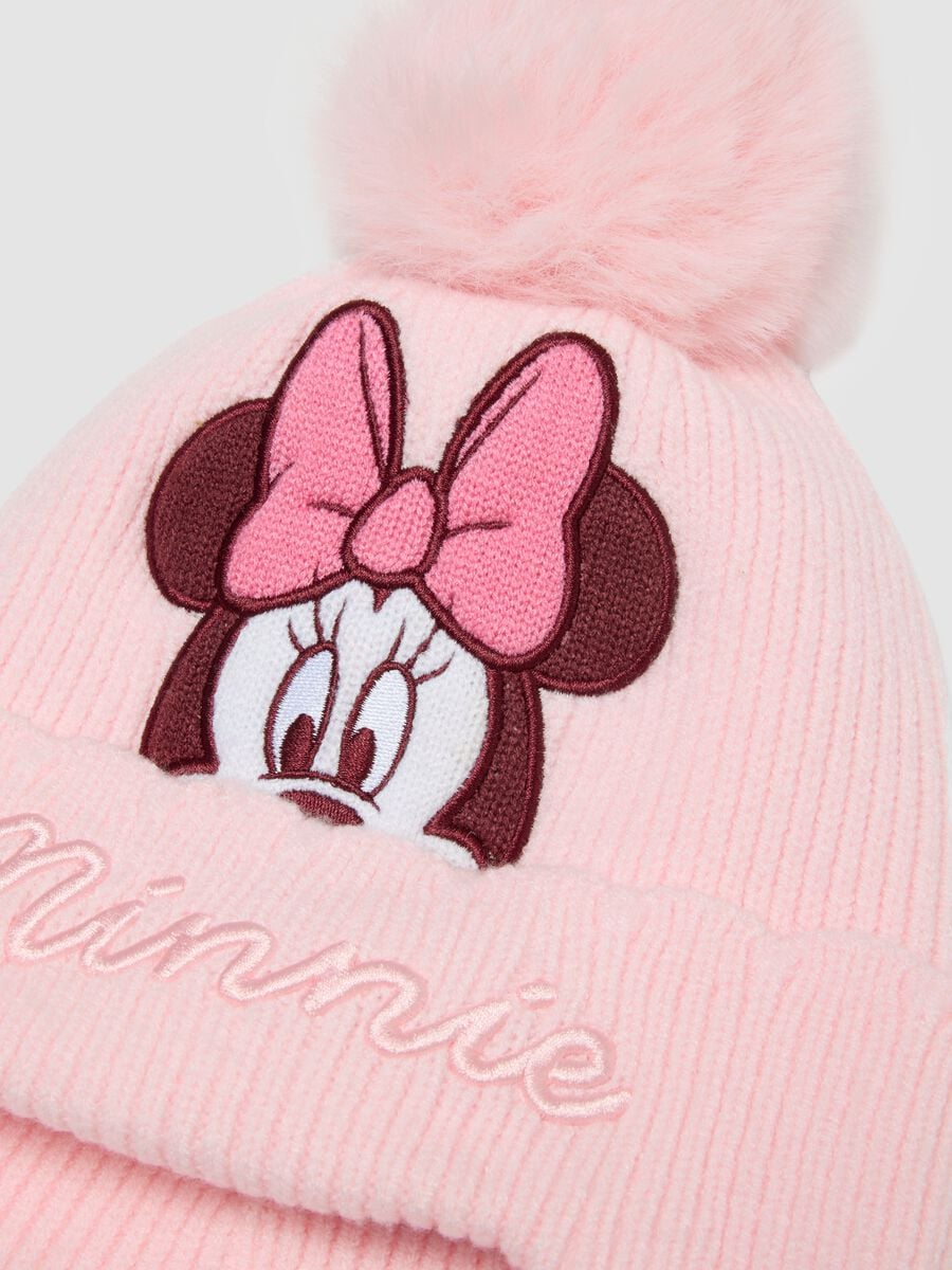 Pink viscose-blend beanie with pom‑pom and Minnie embroidery_2