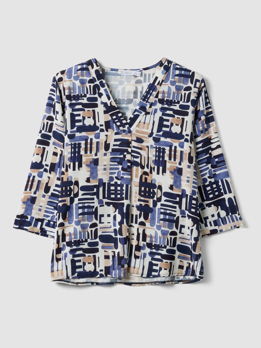 Multicolour pure viscose blouse with geometric print, regular fit_0