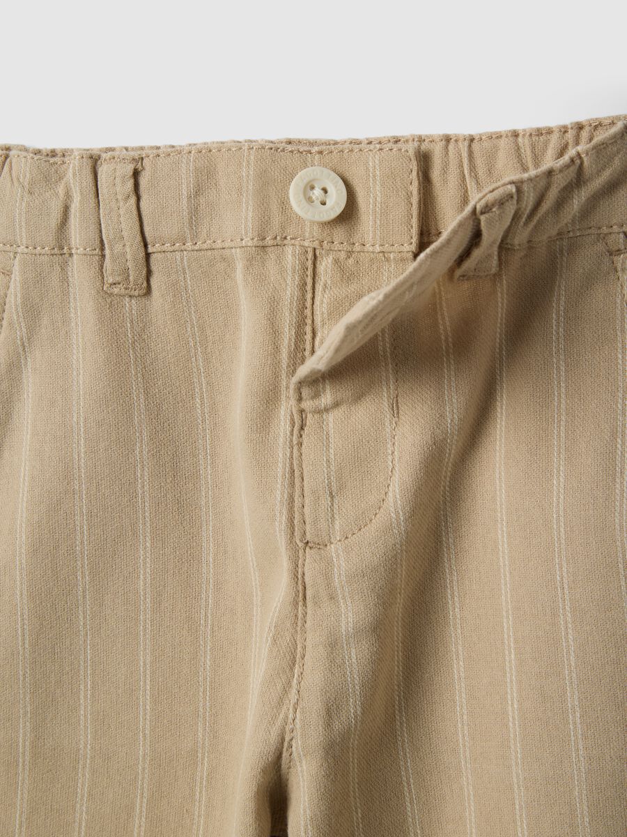 Beige striped pure cotton trousers for baby regular fit_2