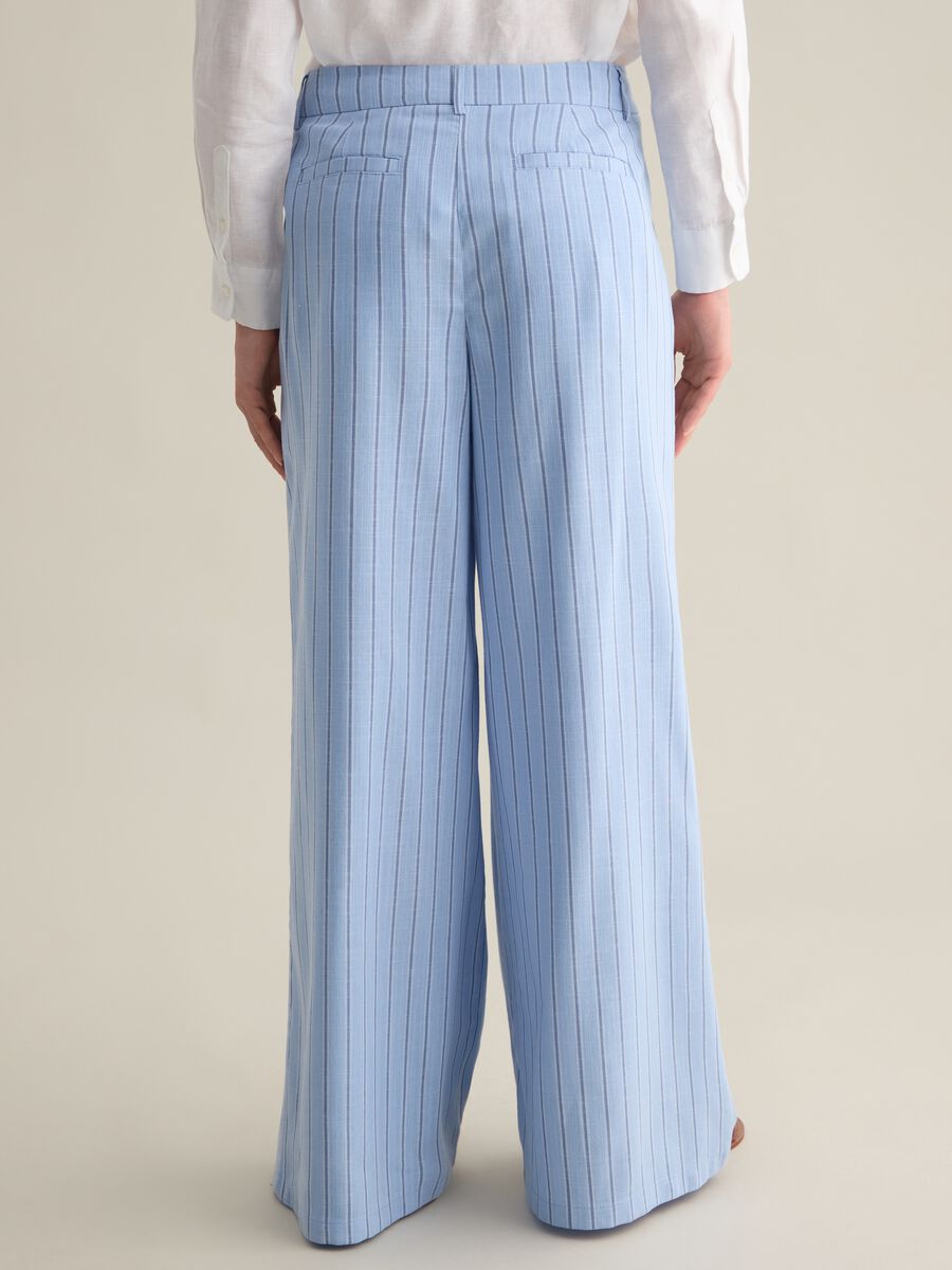 Women's wide-fit multicoloured cotton and viscose trousers with broad stripes_3